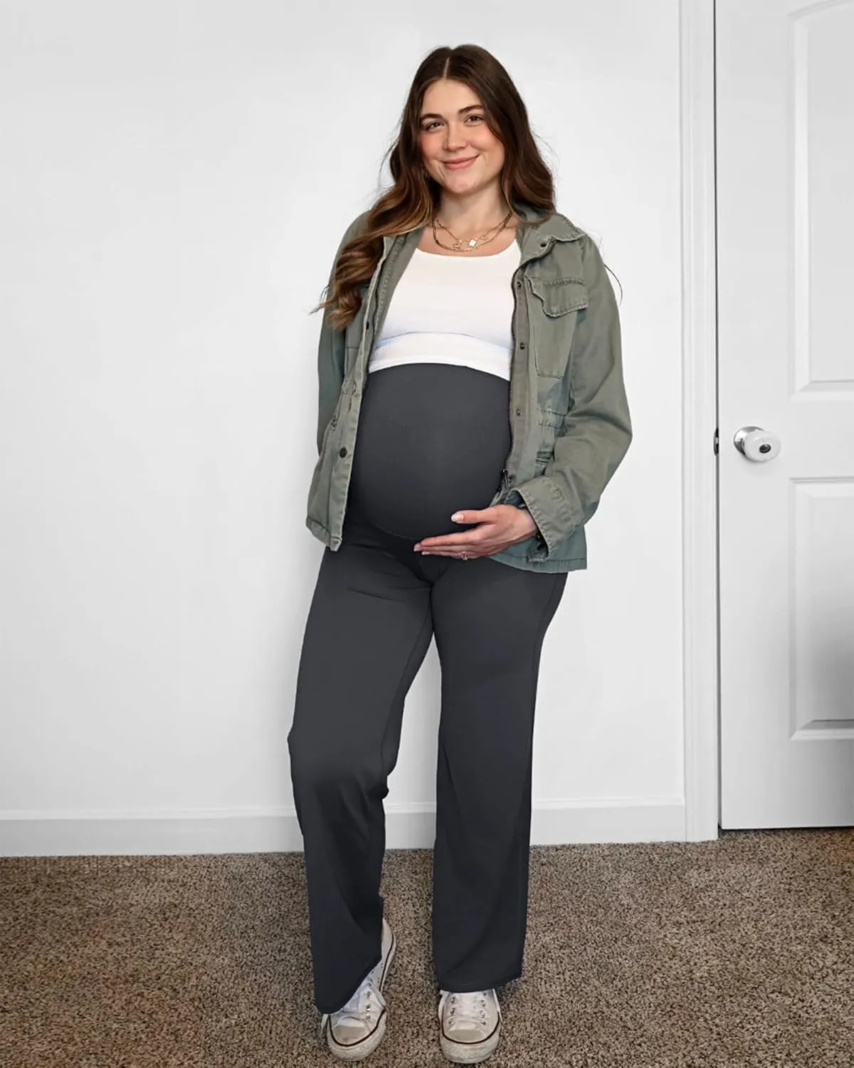 G4Free BareFeel Maternity Dress Yoga Pants Over The Belly Stretchy Work Slack Pregnancy Wide Leg Lounge Trousers