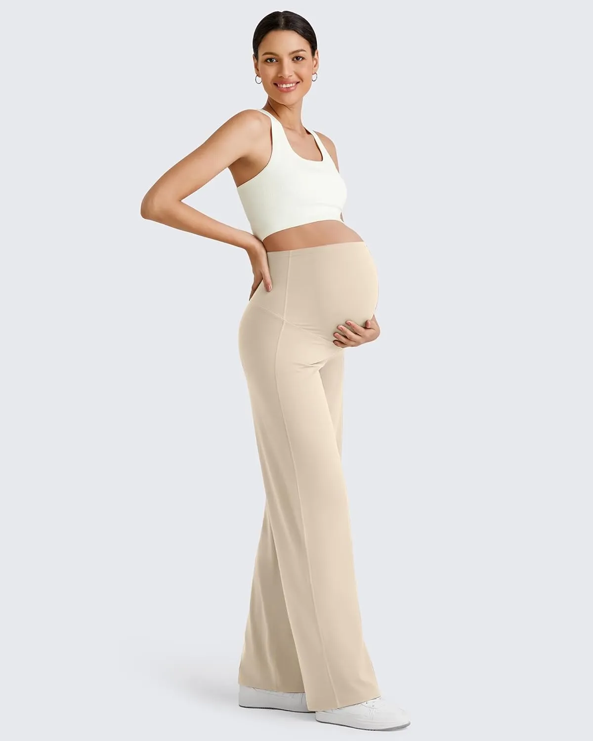 G4Free BareFeel Maternity Dress Yoga Pants Over The Belly Stretchy Work Slack Pregnancy Wide Leg Lounge Trousers