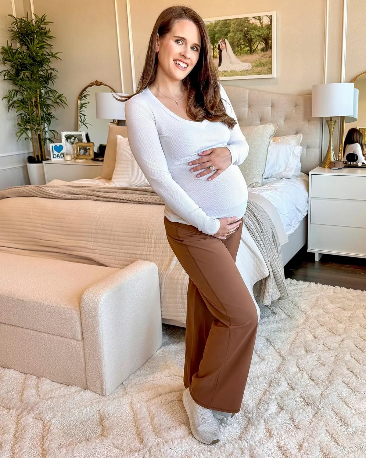 G4Free BareFeel Maternity Dress Yoga Pants Over The Belly Stretchy Work Slack Pregnancy Wide Leg Lounge Trousers