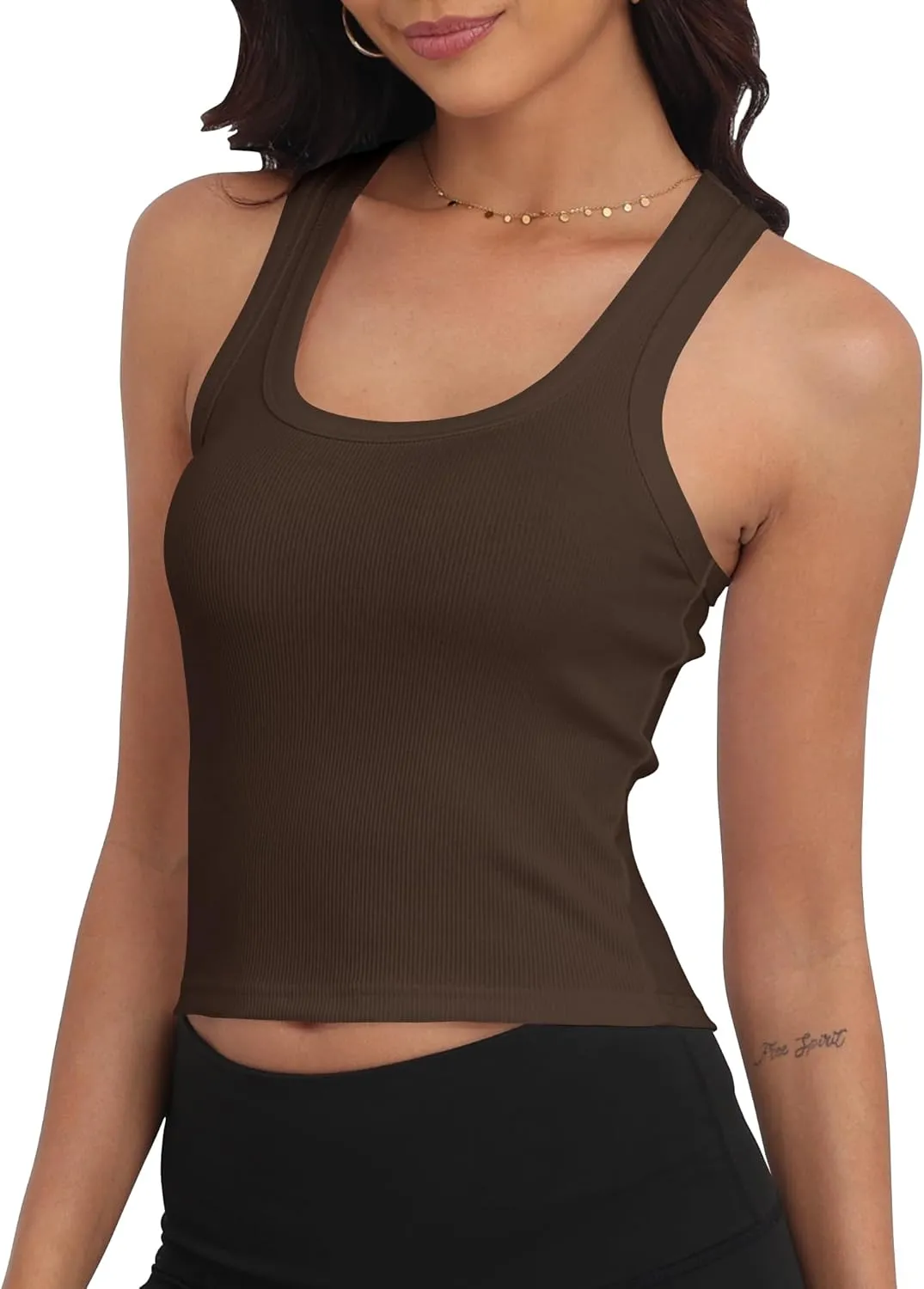 GEMBERA Women Sleeveless Scoop Neck Racerback Ribbed Knit Fitted Teen Basic Crop Tank Top Shirt