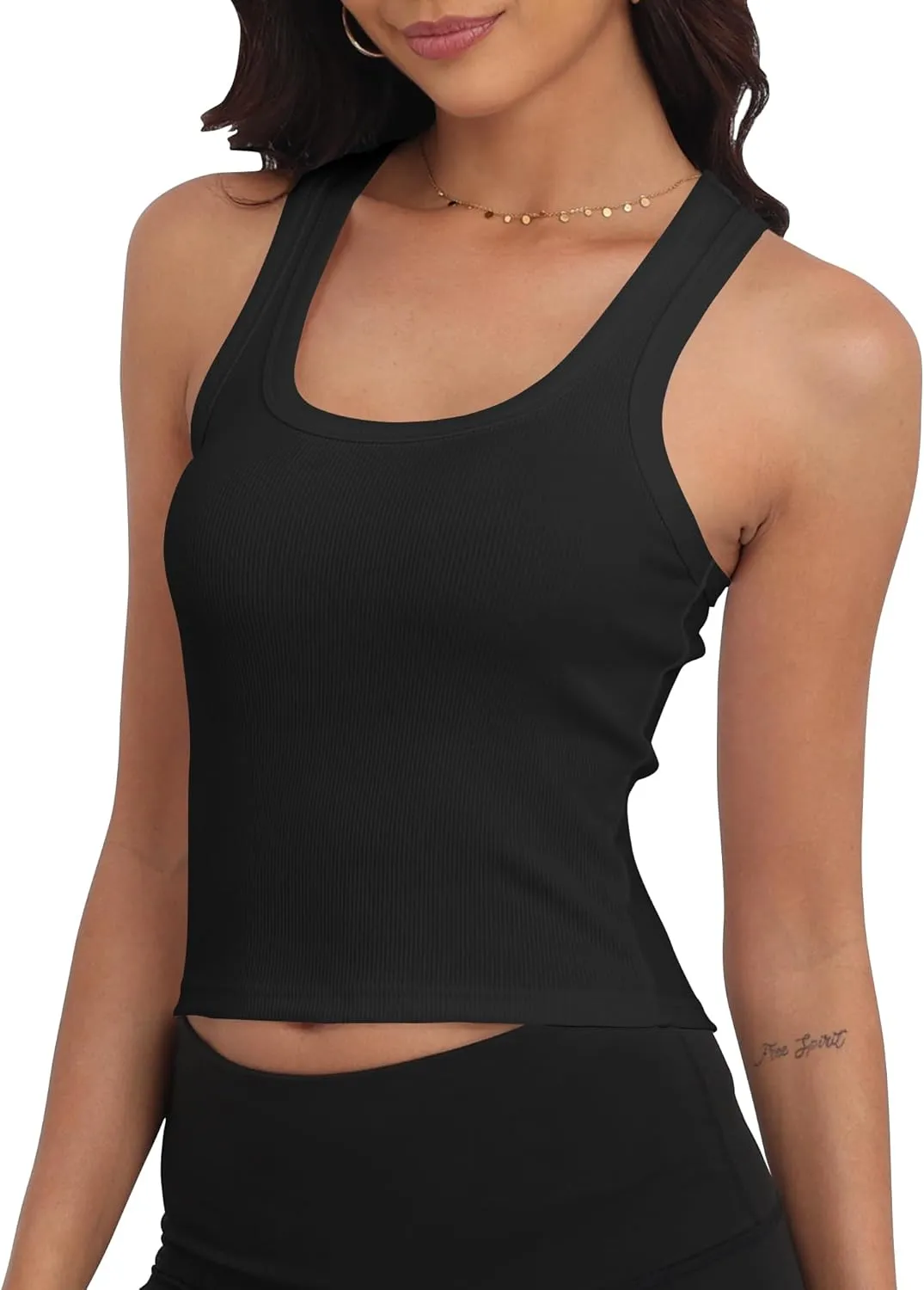 GEMBERA Women Sleeveless Scoop Neck Racerback Ribbed Knit Fitted Teen Basic Crop Tank Top Shirt