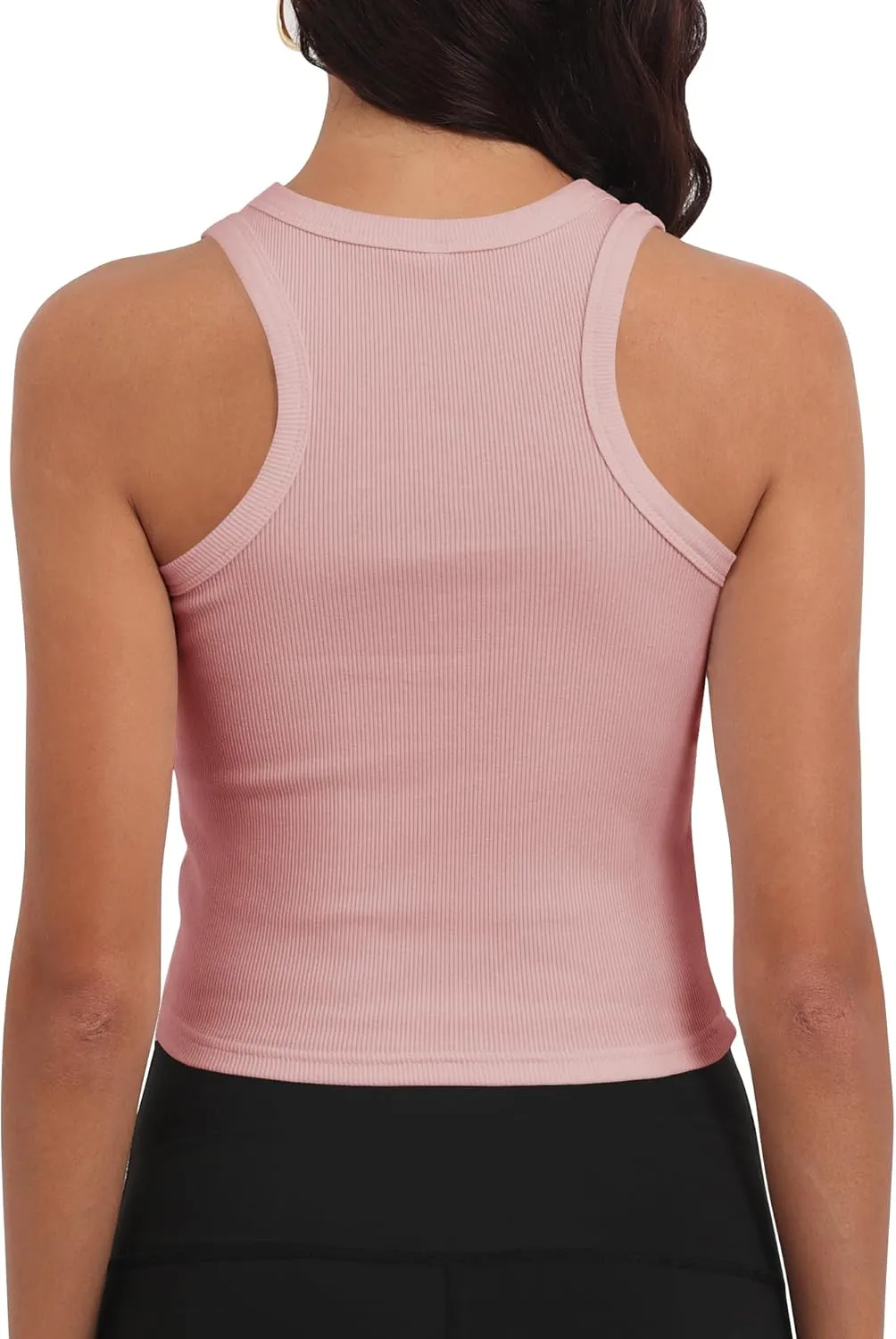 GEMBERA Women Sleeveless Scoop Neck Racerback Ribbed Knit Fitted Teen Basic Crop Tank Top Shirt
