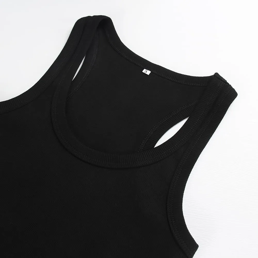 GEMBERA Women Sleeveless Scoop Neck Racerback Ribbed Knit Fitted Teen Basic Crop Tank Top Shirt