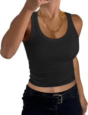 GEMBERA Women Sleeveless Scoop Neck Racerback Ribbed Knit Fitted Teen Basic Crop Tank Top Shirt