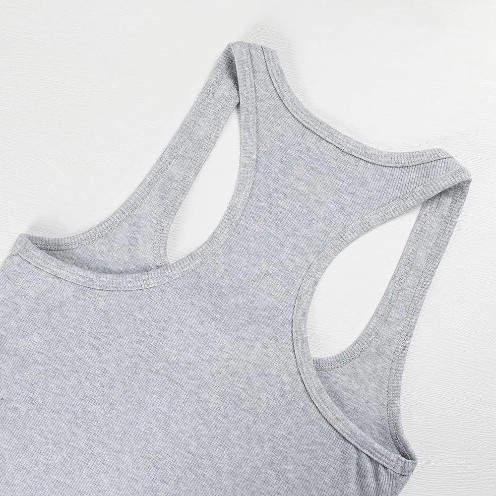 GEMBERA Womens Ribbed Knit Square Neck Racerback Sleeveless Fitted Basic Work Out Tank Top Shirt