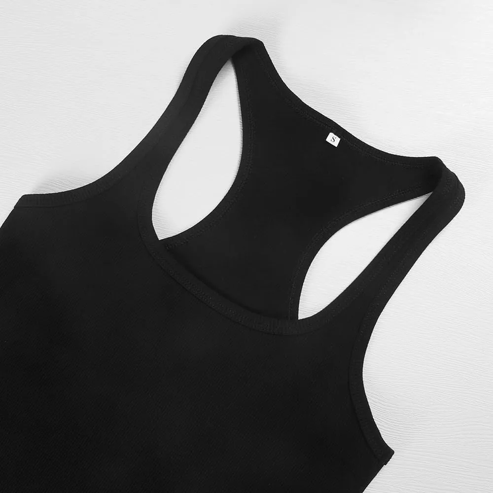 GEMBERA Womens Ribbed Knit Square Neck Racerback Sleeveless Fitted Basic Work Out Tank Top Shirt