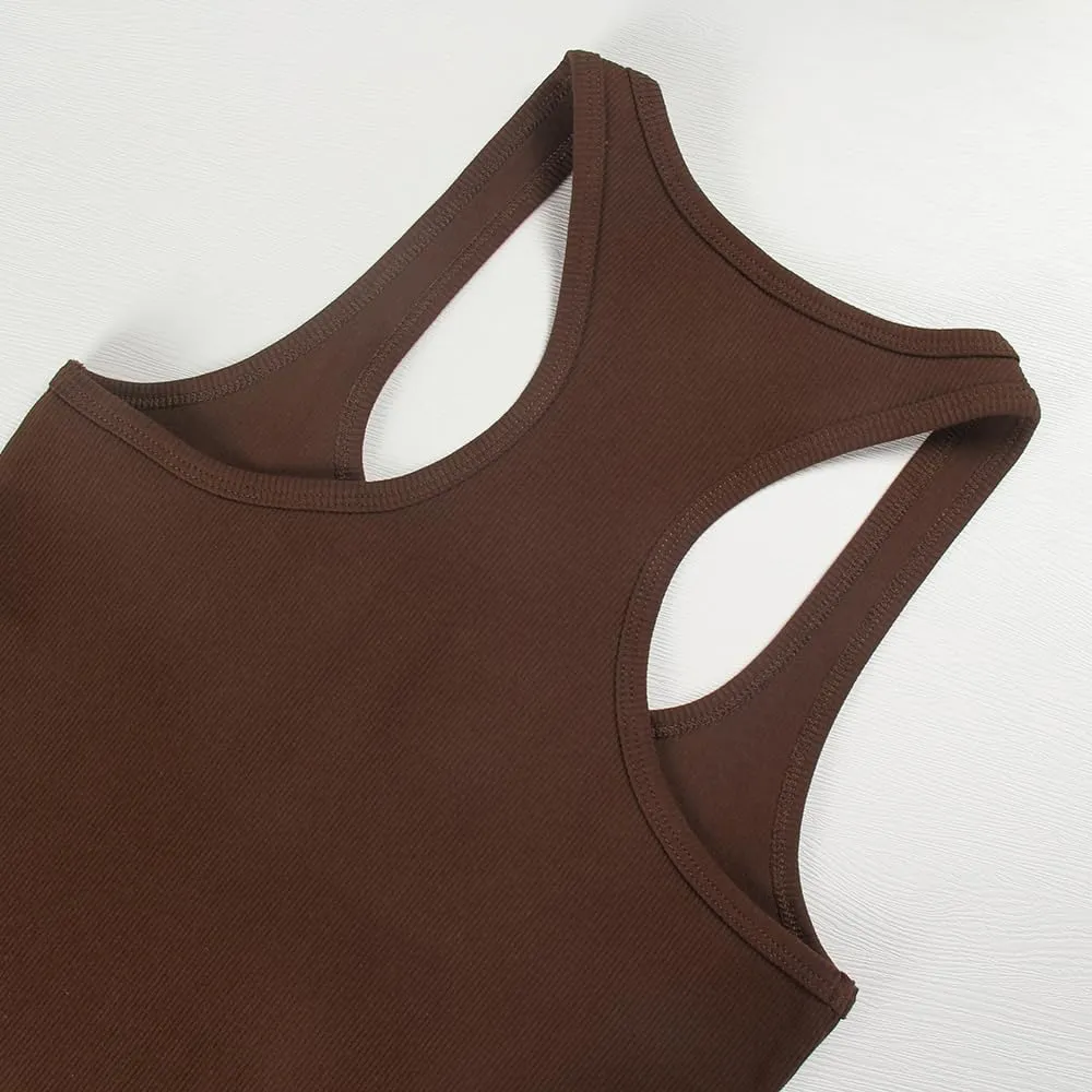 GEMBERA Womens Ribbed Knit Square Neck Racerback Sleeveless Fitted Basic Work Out Tank Top Shirt