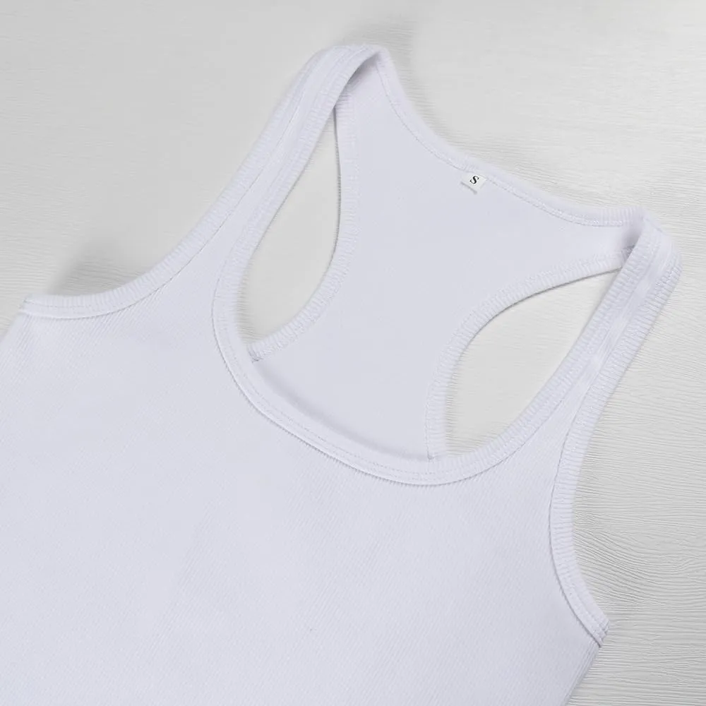GEMBERA Womens Ribbed Knit Square Neck Racerback Sleeveless Fitted Basic Work Out Tank Top Shirt