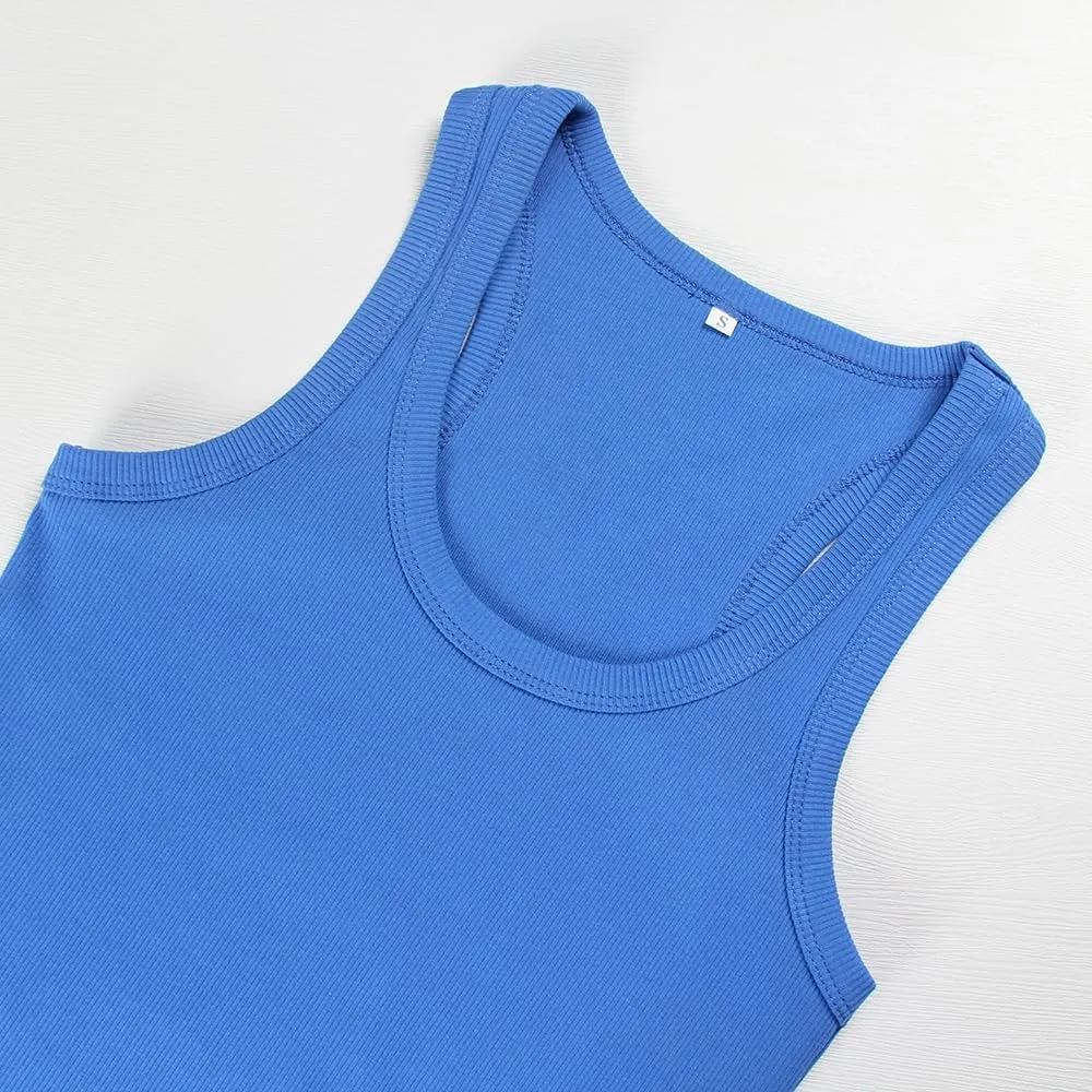 GEMBERA Womens Scoop Neck Sleeveless Racerback Ribbed Knit Slim Fitted Basic Tank Top Shirt