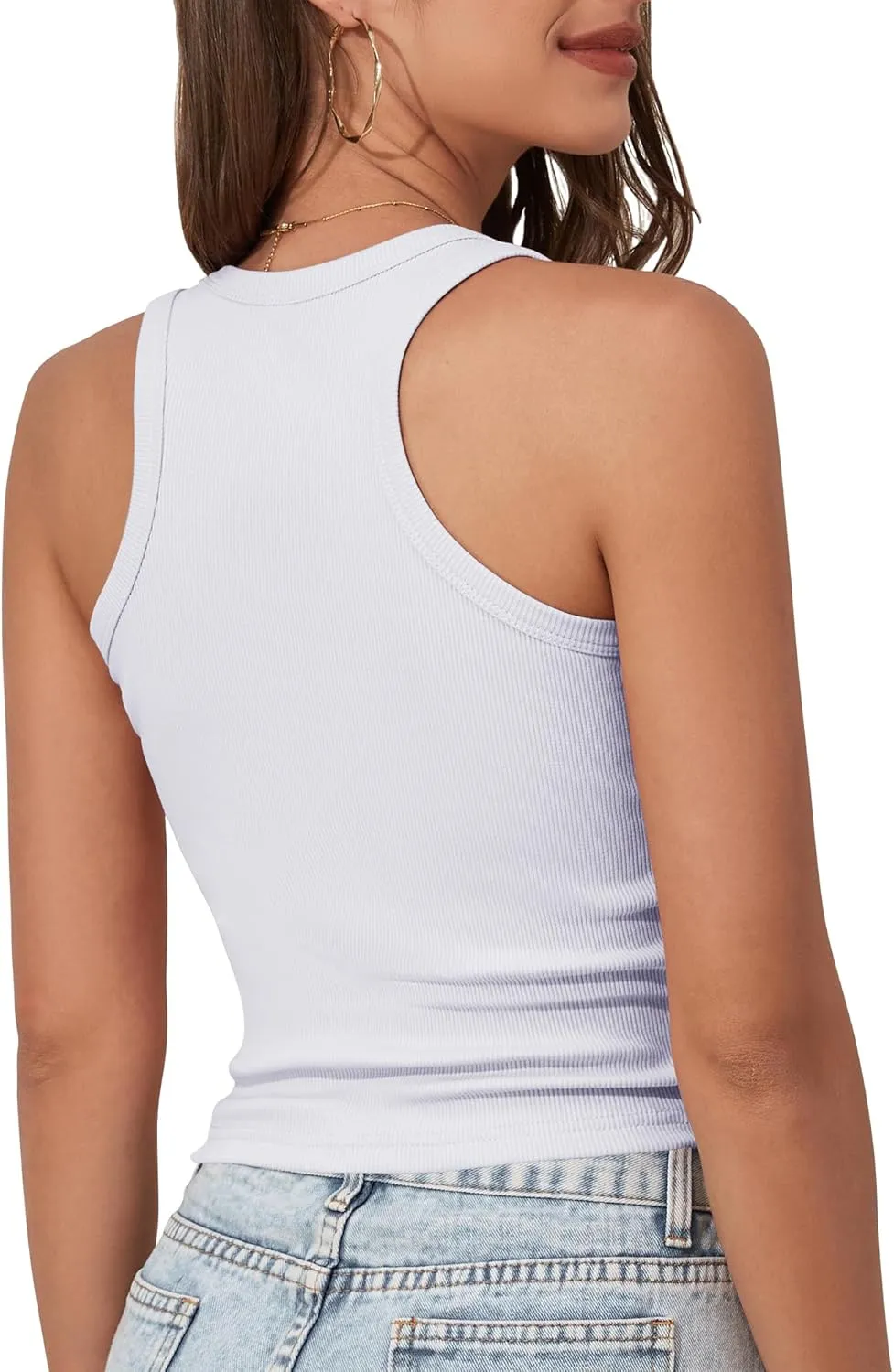 GEMBERA Womens Scoop Neck Sleeveless Racerback Ribbed Knit Slim Fitted Basic Tank Top Shirt
