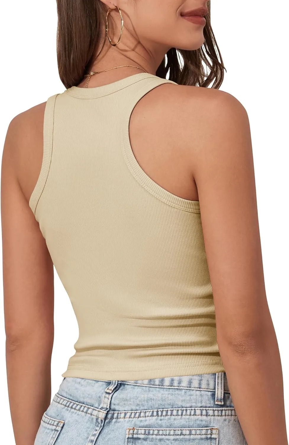 GEMBERA Womens Scoop Neck Sleeveless Racerback Ribbed Knit Slim Fitted Basic Tank Top Shirt