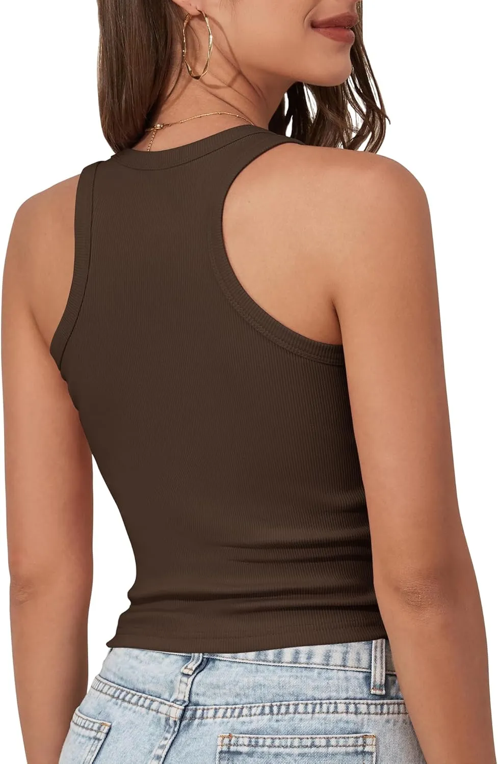 GEMBERA Womens Scoop Neck Sleeveless Racerback Ribbed Knit Slim Fitted Basic Tank Top Shirt