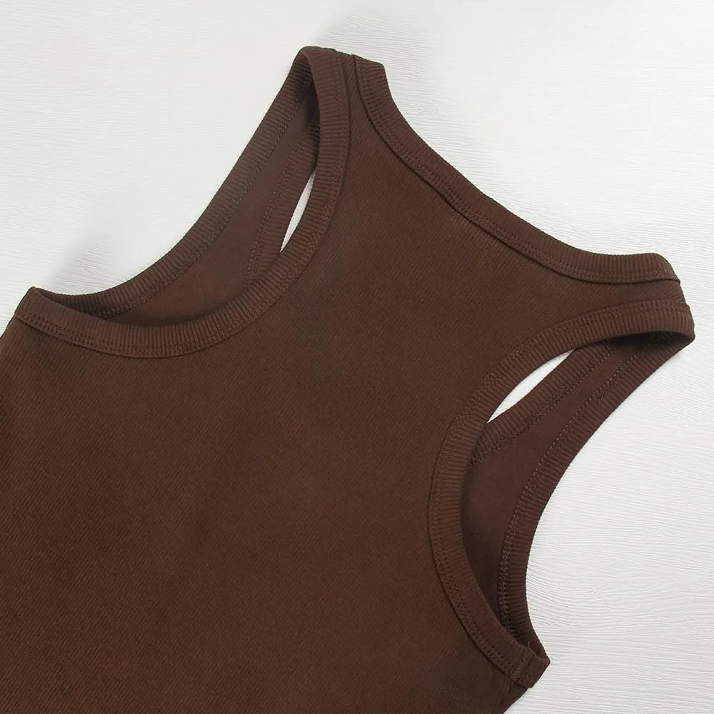 GEMBERA Womens Scoop Neck Sleeveless Racerback Ribbed Knit Slim Fitted Basic Tank Top Shirt