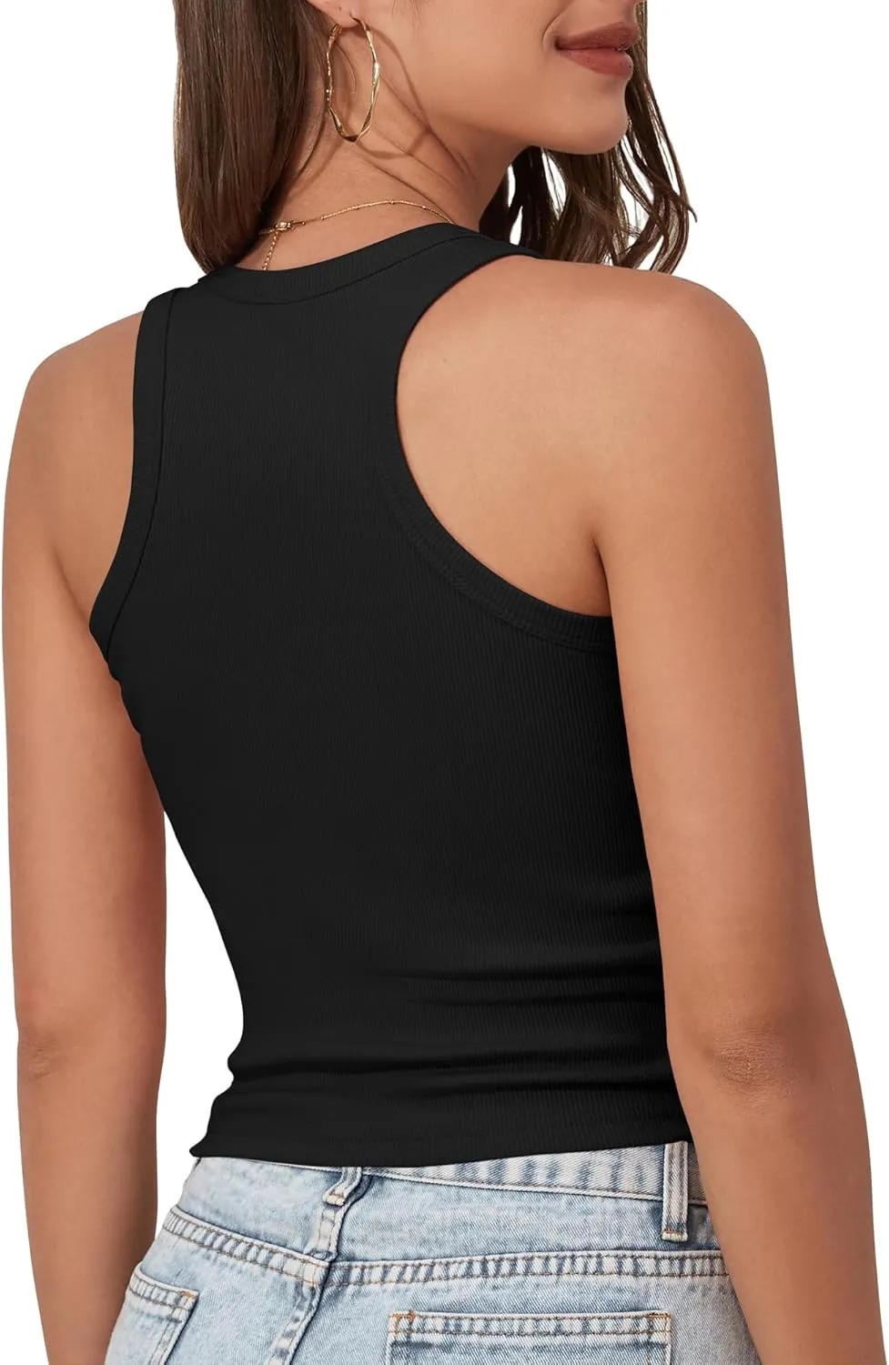 GEMBERA Womens Scoop Neck Sleeveless Racerback Ribbed Knit Slim Fitted Basic Tank Top Shirt
