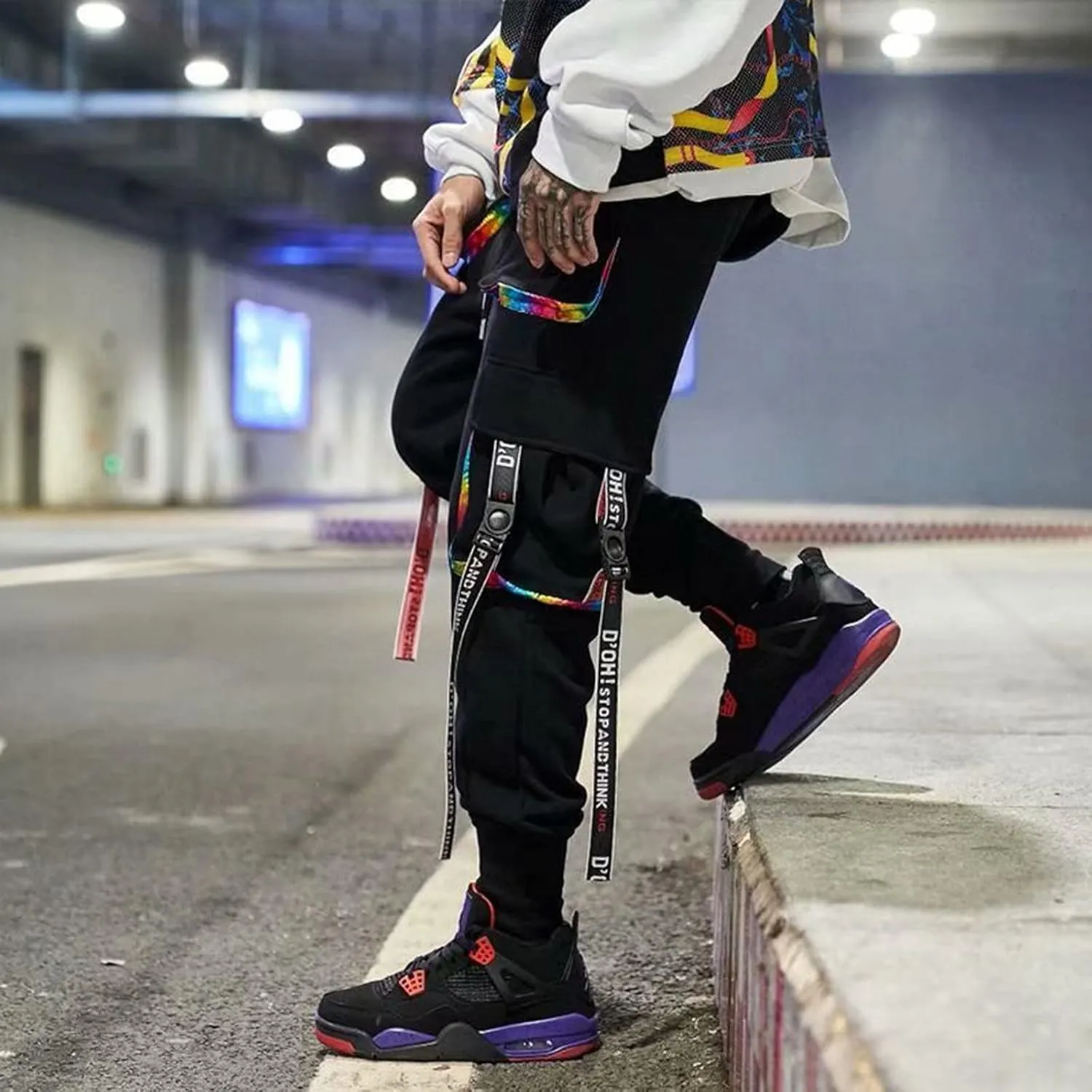 GIERIDUC Harajuku Hip Hop Denim Pants Men Winter Workout Clothes for Men Casual Jogger Pants for Men Long Legged Joggers Mens