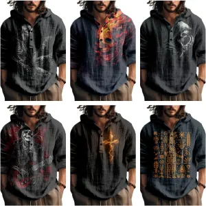 Graphic Long Sleeve Shirts for Men Henly Sweatshirt Sun Button Down Y2K Funny Casual Oversized Hoodie