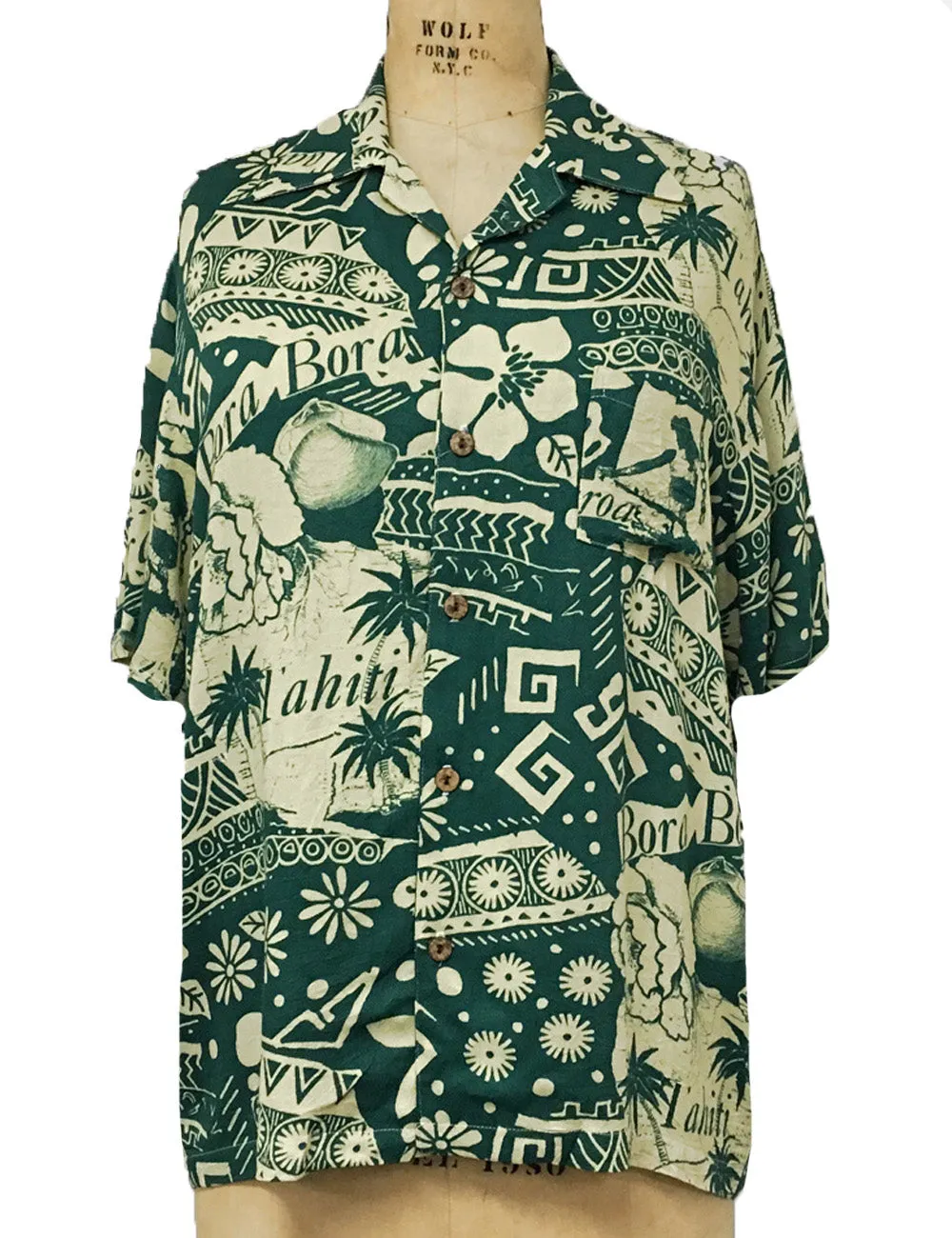 Green South Seas Soft Men's Button Up Tiki Sonny Shirt