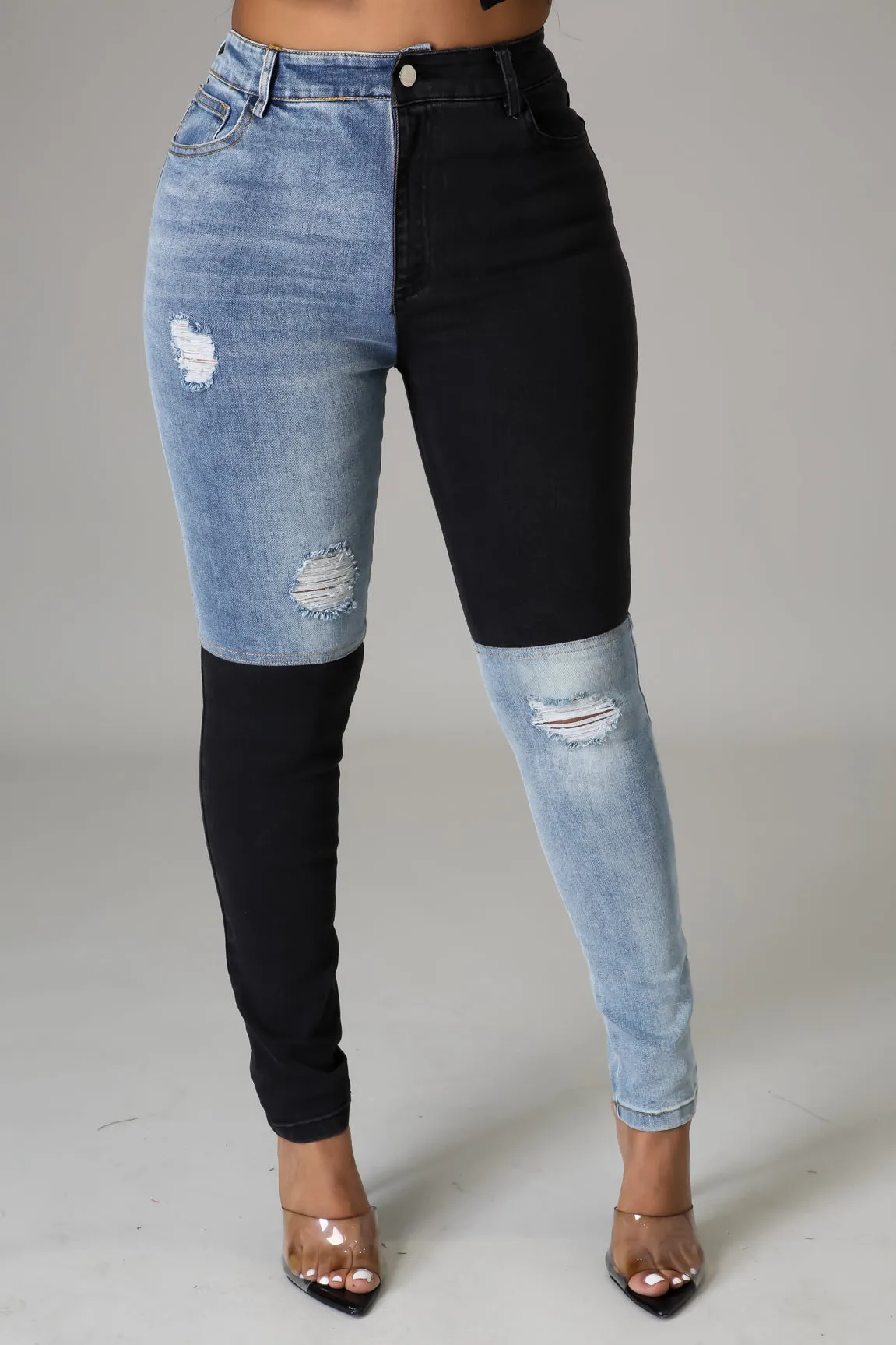 Half and Half Denim Pants