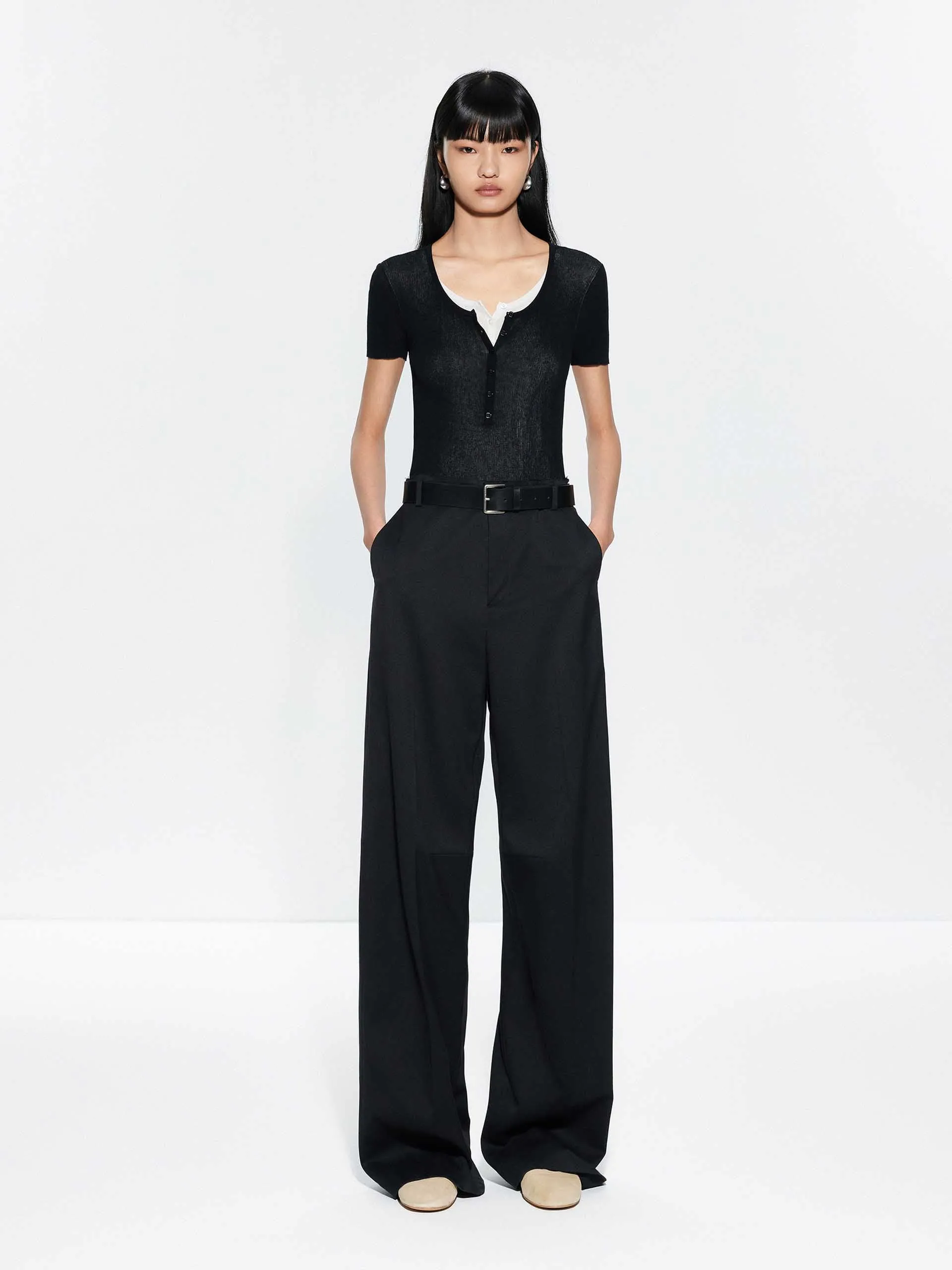 Half Button Contrast Top