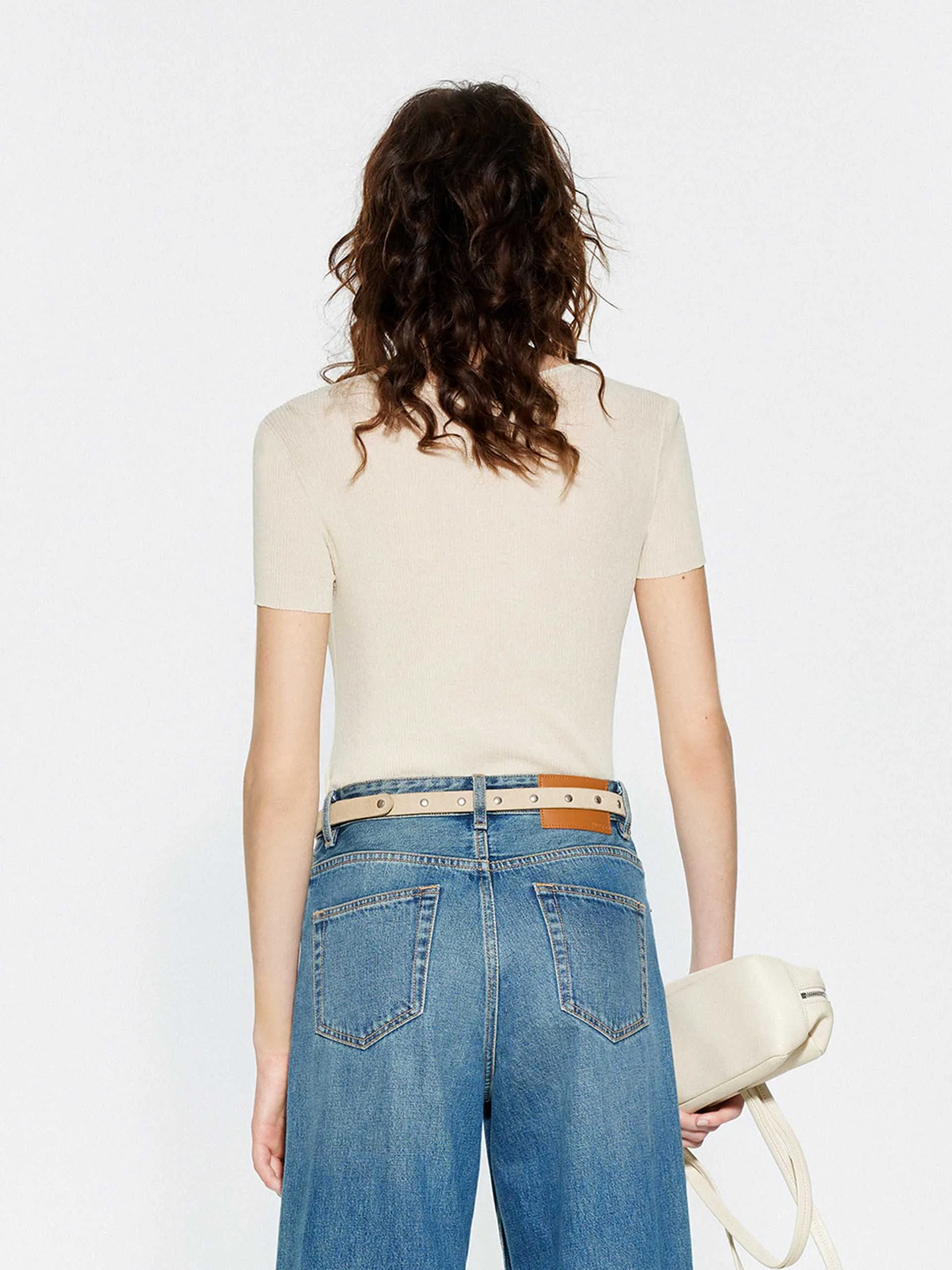 Half Button Contrast Top