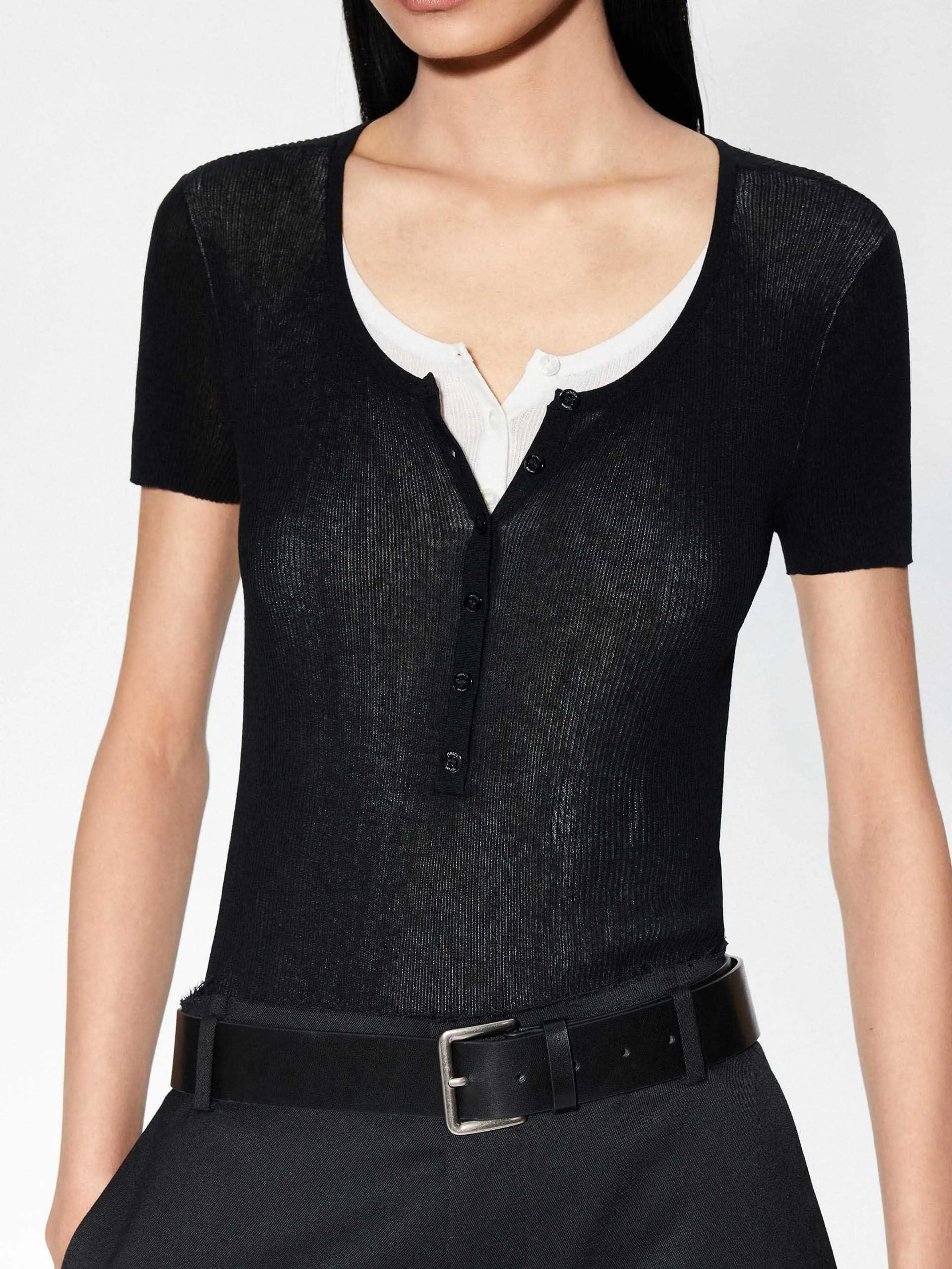 Half Button Contrast Top