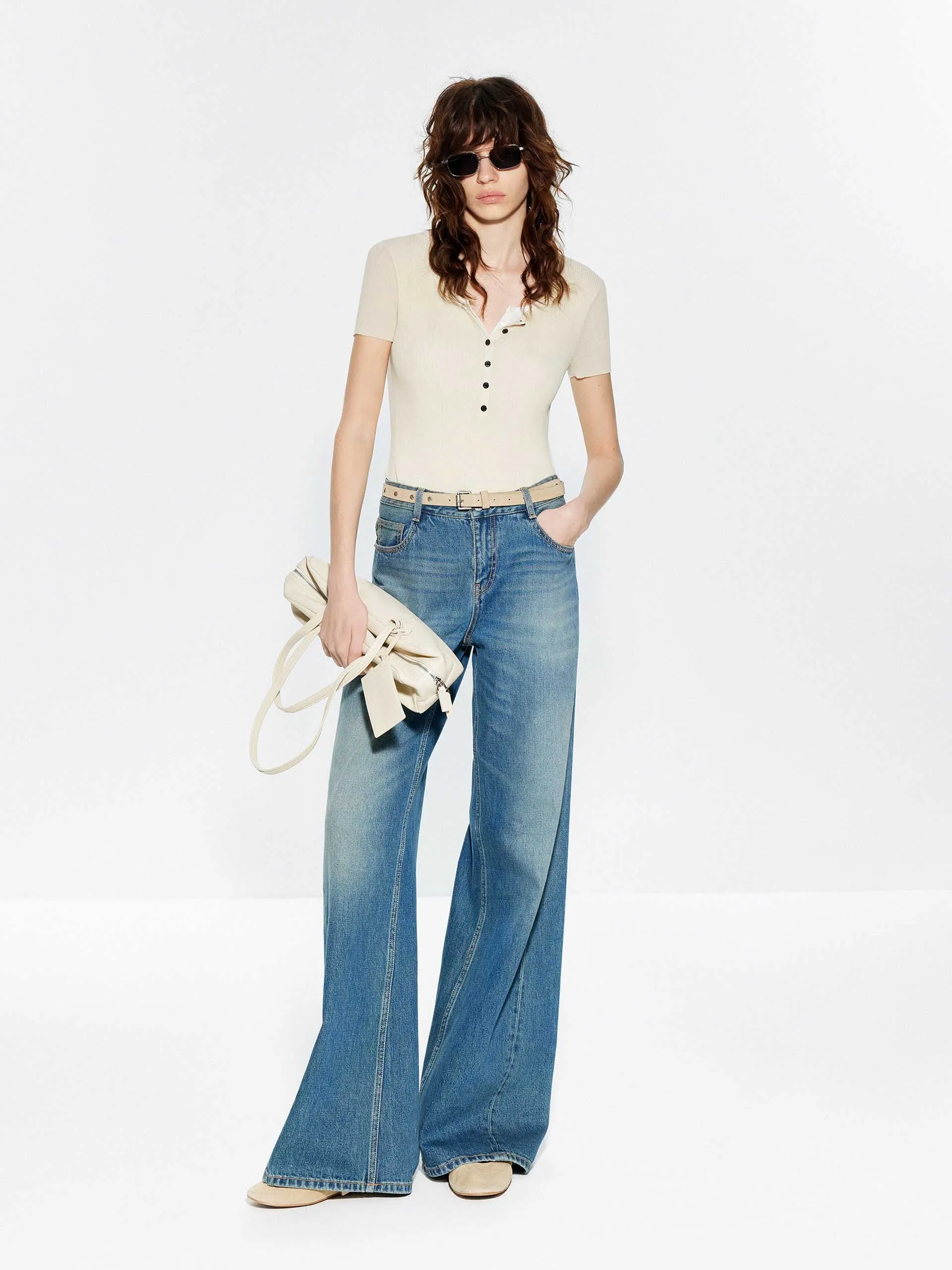 Half Button Contrast Top
