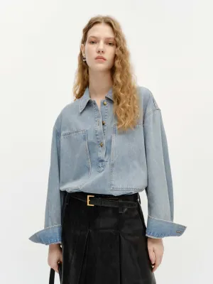 Half Button Cotton Blouse
