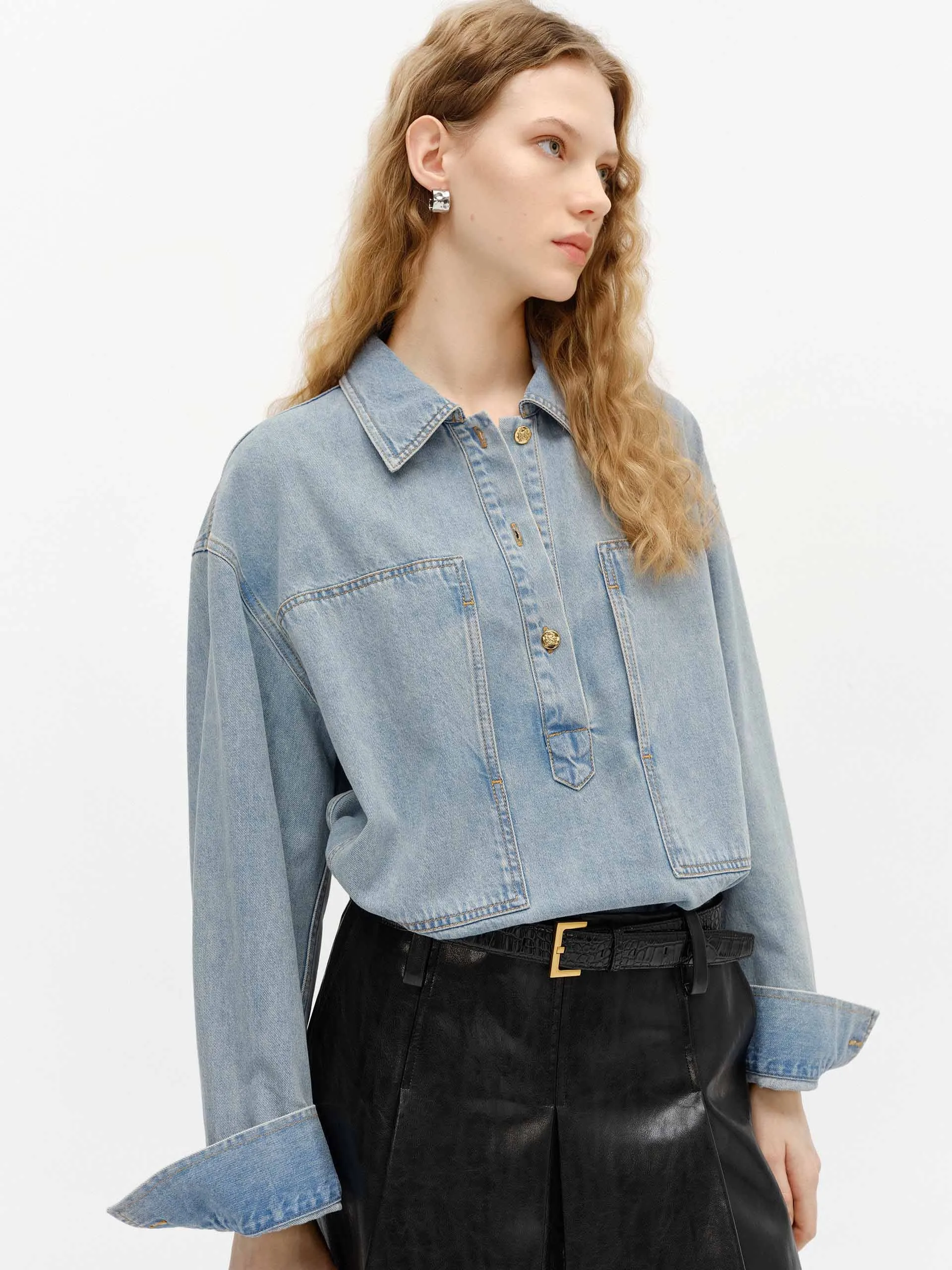 Half Button Cotton Blouse