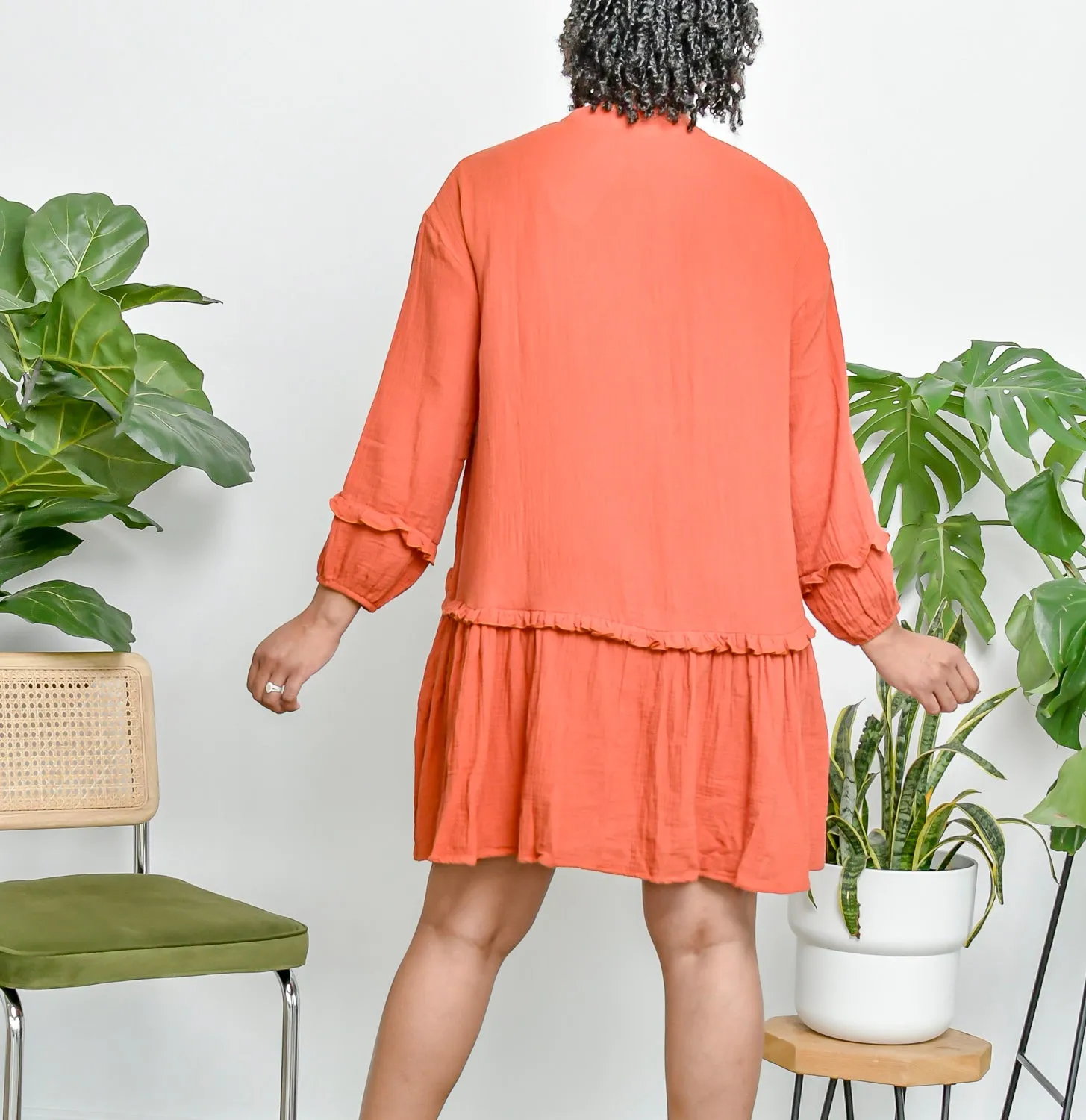 Half Button Ruffle Trim Dress