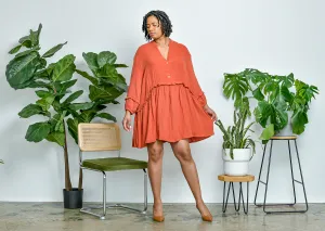 Half Button Ruffle Trim Dress