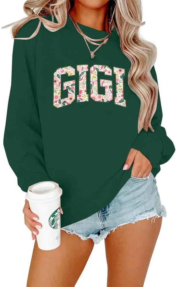 HEBBE Gigi Sweatshirts for Women Grandma Sweatshirt Gifts for Grandmother Nana Letters Print Shirt Pullover Top