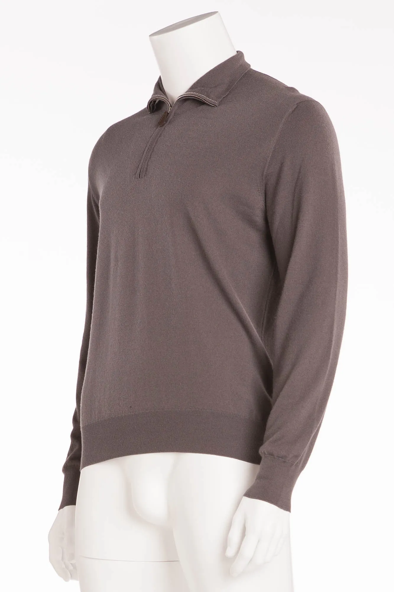 Hermes - Long Sleeve Grey Zip Neck Cashmere Sweater - XL