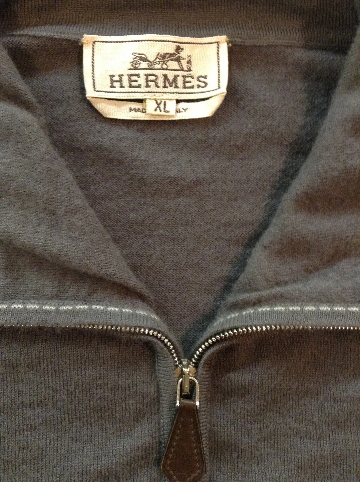 Hermes - Long Sleeve Grey Zip Neck Cashmere Sweater - XL