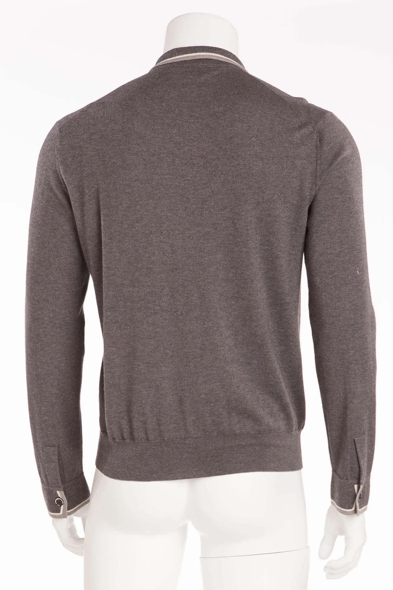 Hermes - Long Sleeve Grey Zip Neck Sweater - L