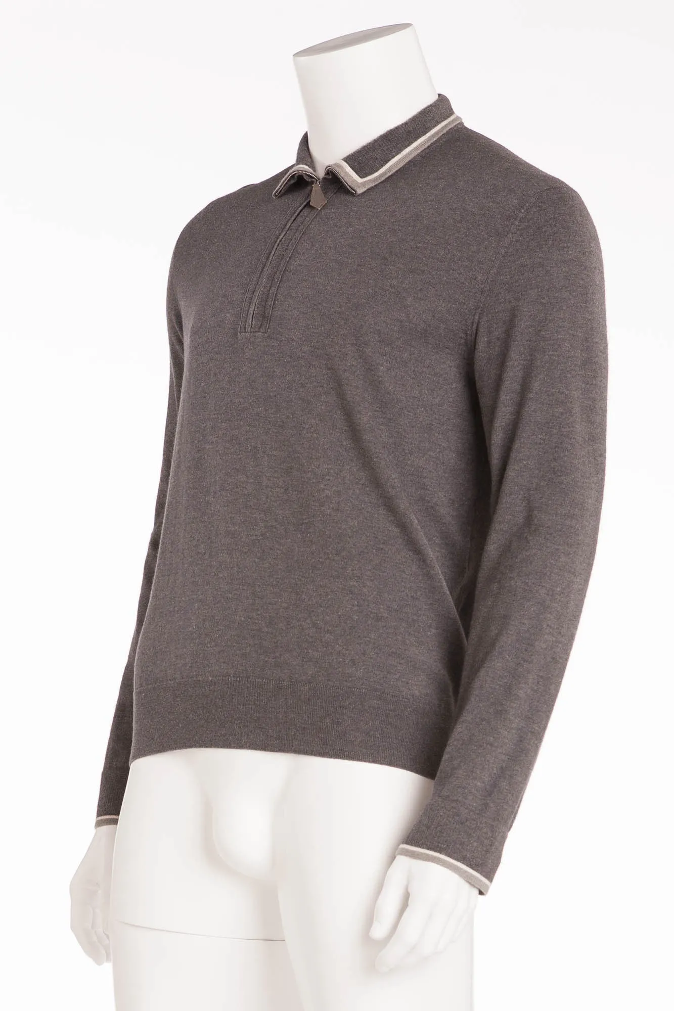 Hermes - Long Sleeve Grey Zip Neck Sweater - L