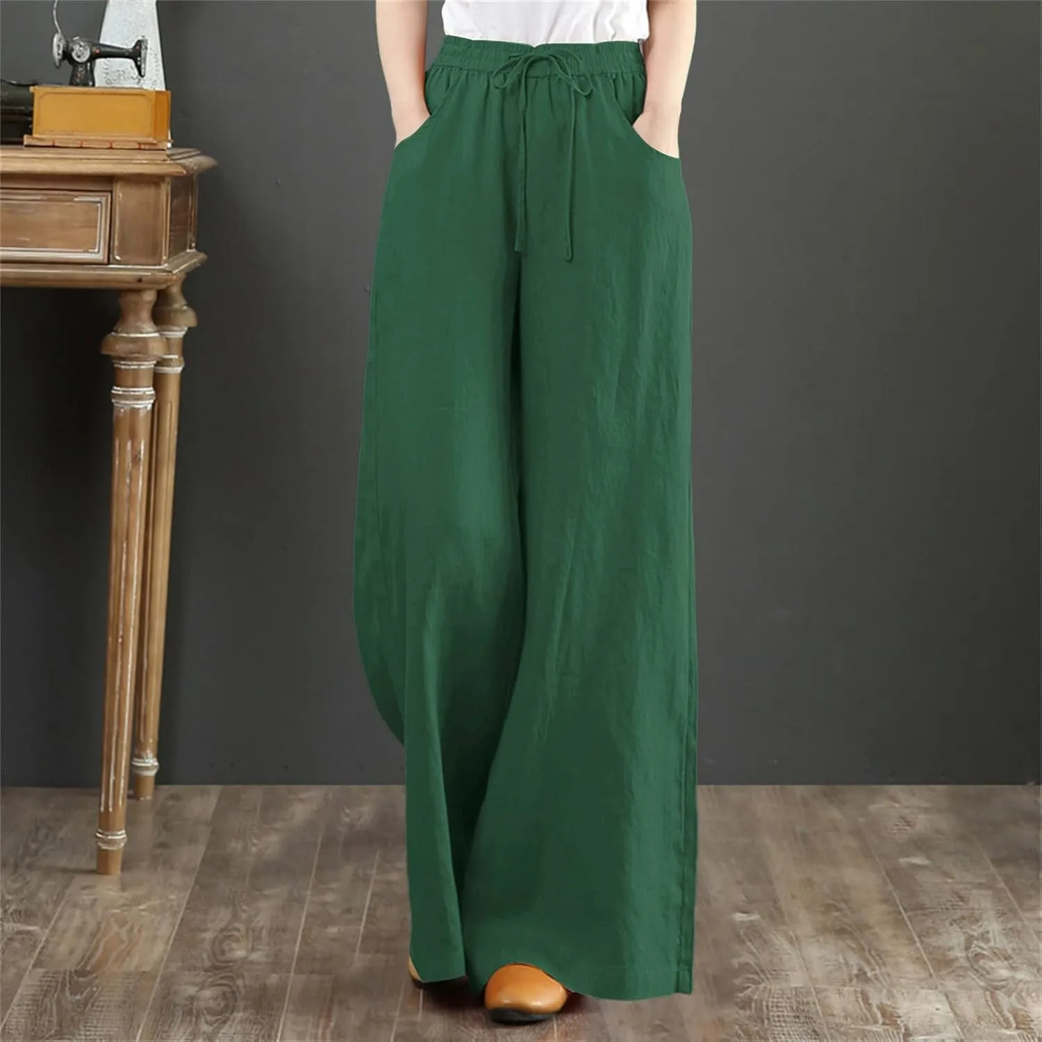 High Solid Fashion Waist Women's Wide Color Wash Trousers Pants Leg Plus Size Pants Women Plus Size Camouflage Clothes