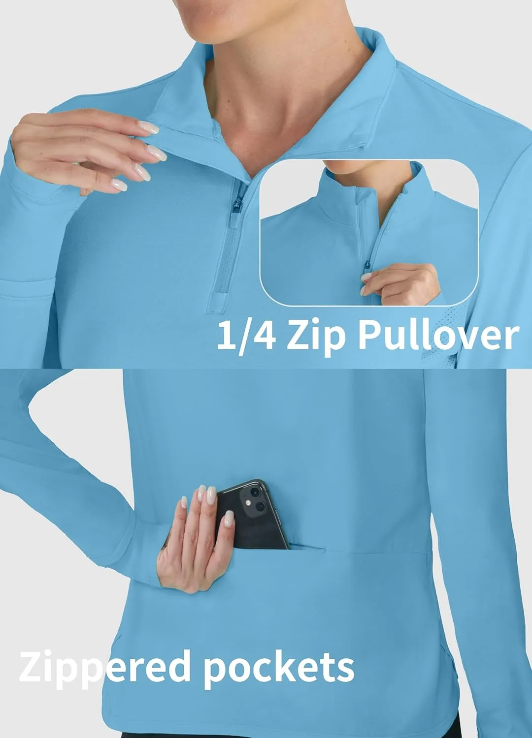 Hiverlay Women's Quick Dry Shirts Long Sleeve for Running Hiking Workout UPF50  Lightweight Pullover Top with Pocket