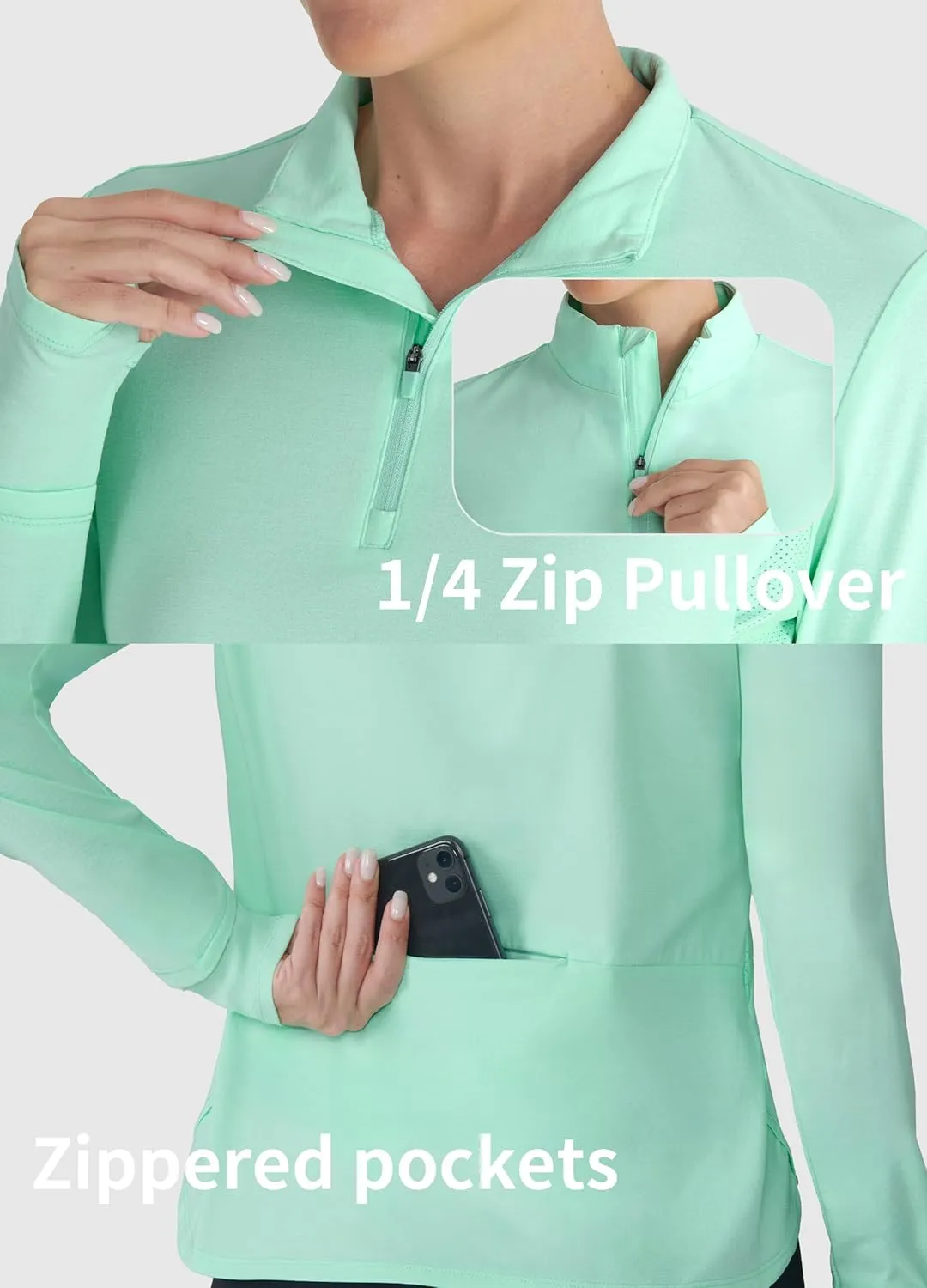 Hiverlay Women's Quick Dry Shirts Long Sleeve for Running Hiking Workout UPF50  Lightweight Pullover Top with Pocket