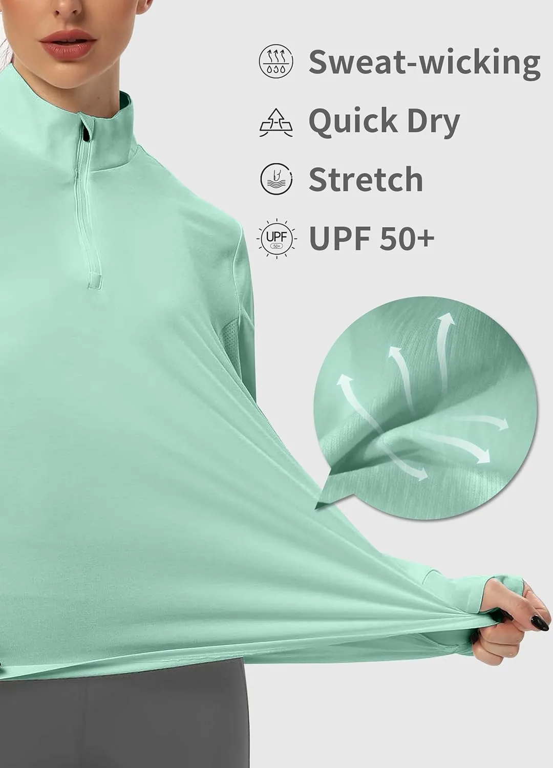 Hiverlay Women's Quick Dry Shirts Long Sleeve for Running Hiking Workout UPF50  Lightweight Pullover Top with Pocket