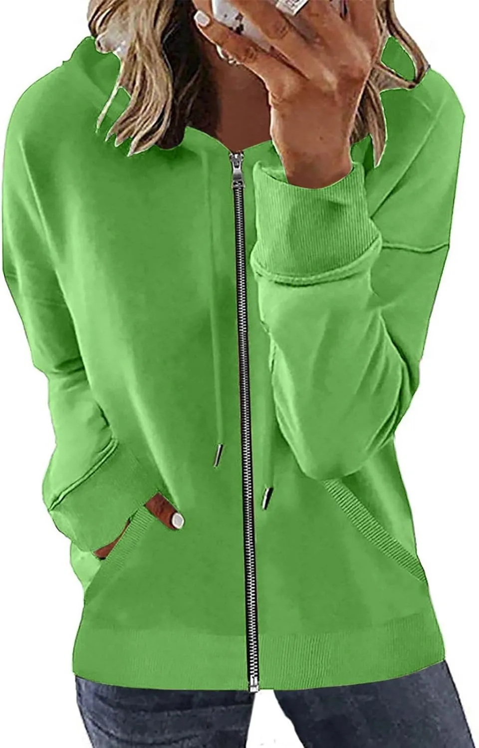 Hoodie Oversized Coat for Women Solid Color Pockets Cardigan Sweatshirts Long Sleeves Zipper Jackets Cardigan Winter