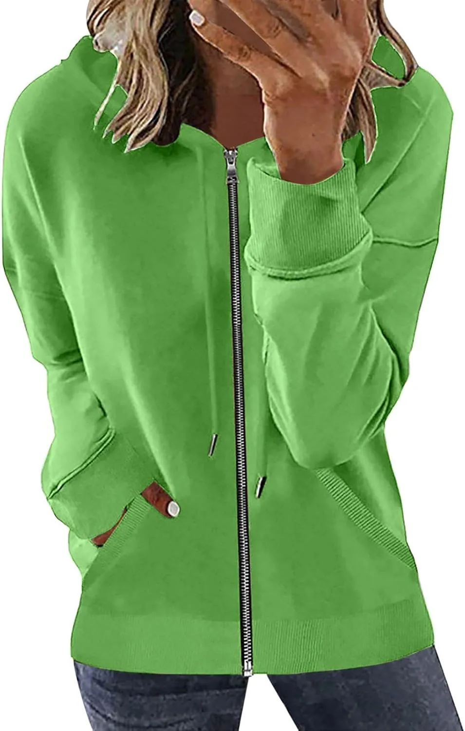Hoodie Oversized Coat for Women Solid Color Pockets Cardigan Sweatshirts Long Sleeves Zipper Jackets Cardigan Winter