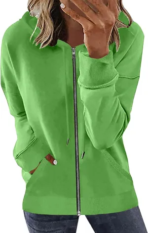 Hoodie Oversized Coat for Women Solid Color Pockets Cardigan Sweatshirts Long Sleeves Zipper Jackets Cardigan Winter