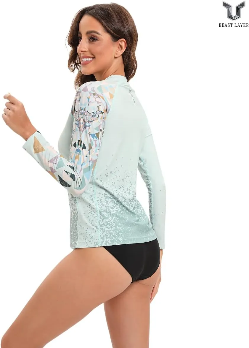 HUGE SPORTS Women's Rash Guard Long Sleeve Sun Protection UPF 50  Swimwear Shirts Quick Dry Swimsuit Surf Top