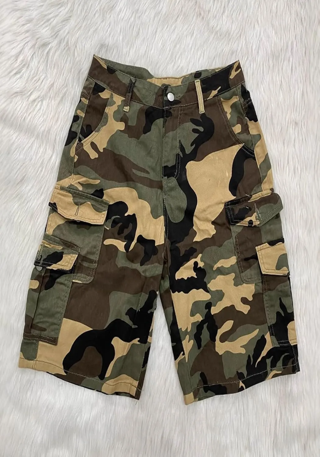 HuiSiFang Womens Camo Cargo Shorts High Waist Y2K Wide Leg Casual Hot Short Pants Streetwear
