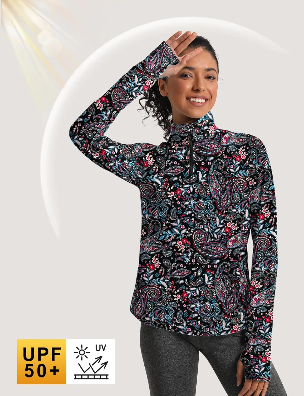 IECCP Womens Long Sleeve Shirts Sun Protection Quarter Zip Pullover Summer Quick Dry Athletic Hiking Running Workout Tops