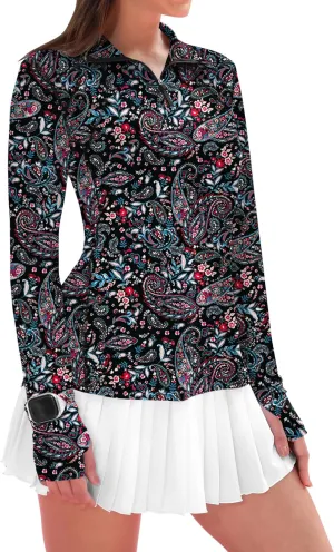 IECCP Womens Long Sleeve Shirts Sun Protection Quarter Zip Pullover Summer Quick Dry Athletic Hiking Running Workout Tops