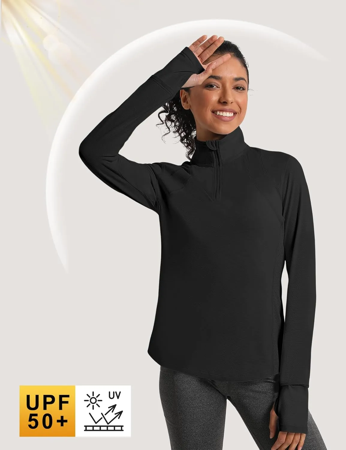 IECCP Womens Long Sleeve Shirts Sun Protection Quarter Zip Pullover Summer Quick Dry Athletic Hiking Running Workout Tops