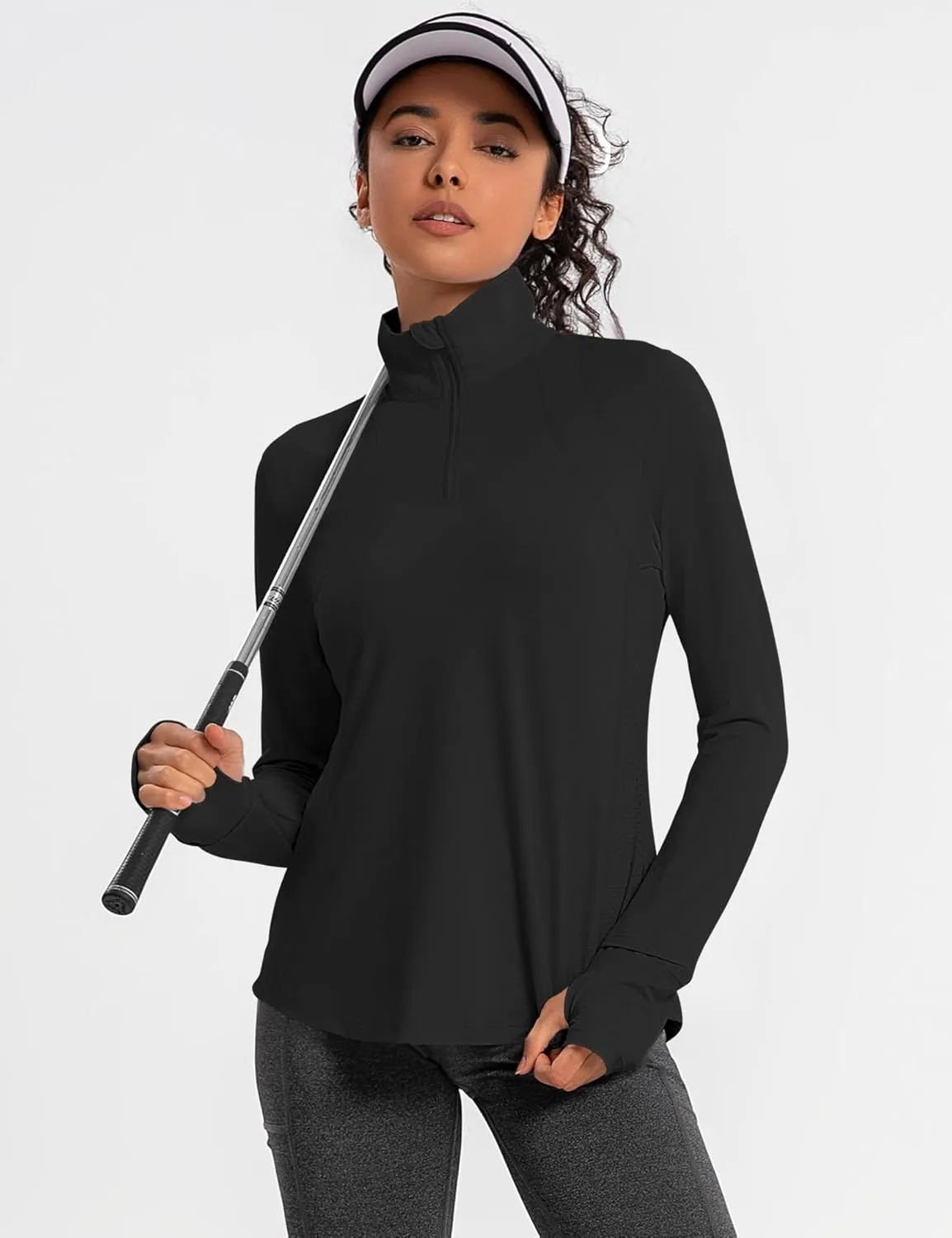 IECCP Womens Long Sleeve Shirts Sun Protection Quarter Zip Pullover Summer Quick Dry Athletic Hiking Running Workout Tops