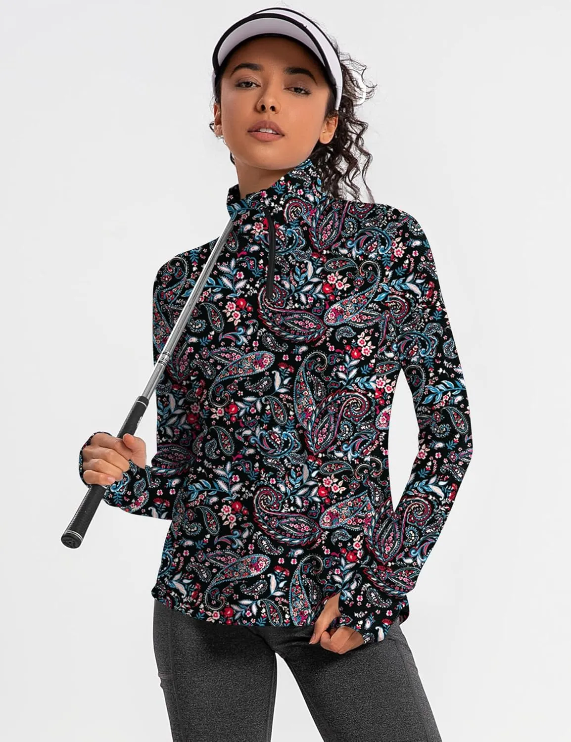 IECCP Womens Long Sleeve Shirts Sun Protection Quarter Zip Pullover Summer Quick Dry Athletic Hiking Running Workout Tops