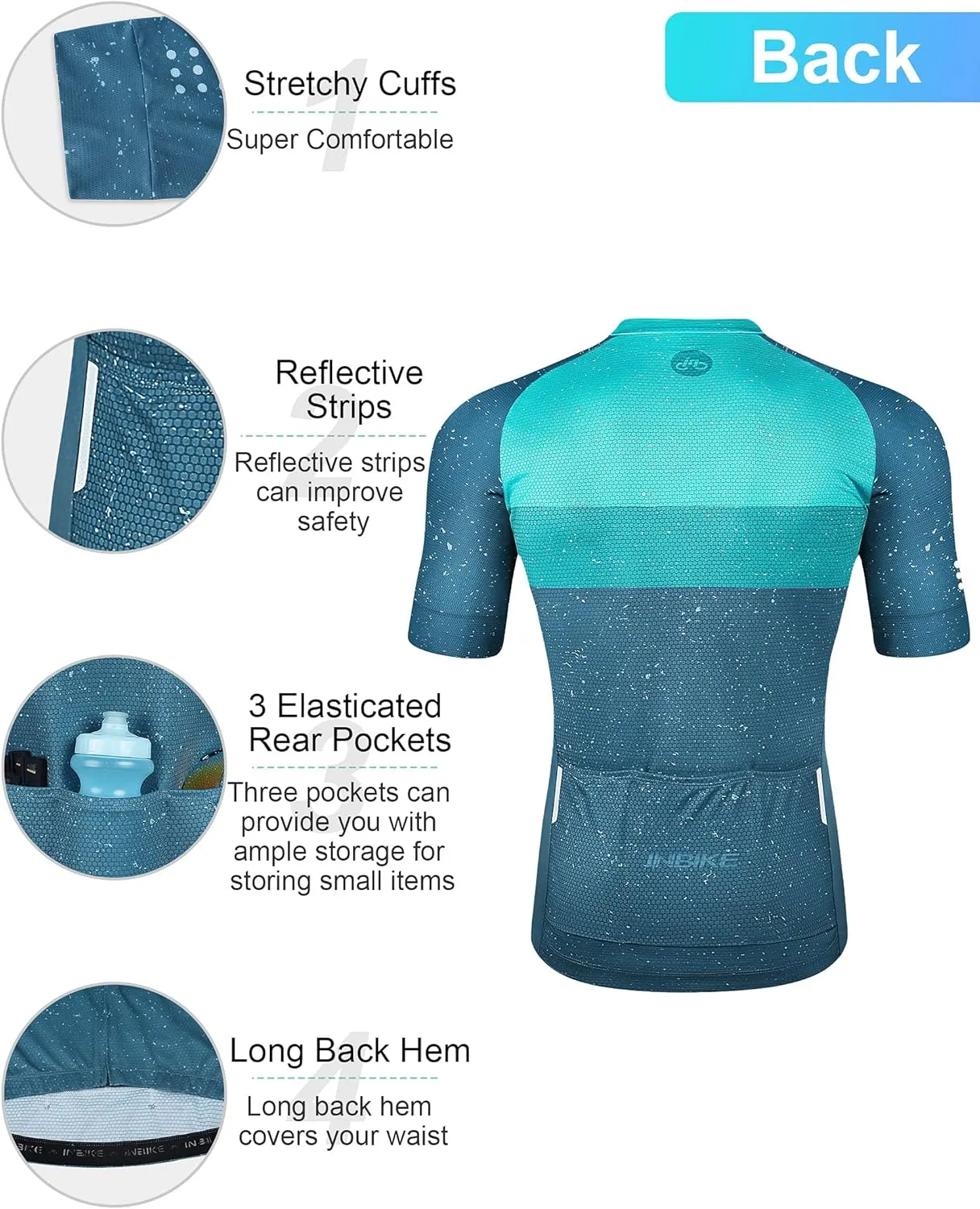 INBIKE Mens Cycling Jersey 3 Rear Pockets Moisture Wicking Short Sleeve Quick Dry Reflective Biking Shirts